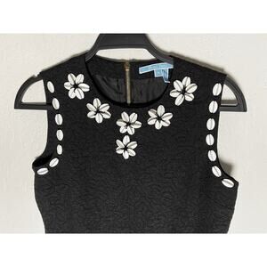 Draper James Women's Black Sheath Textured Dress White Floral Embellishments